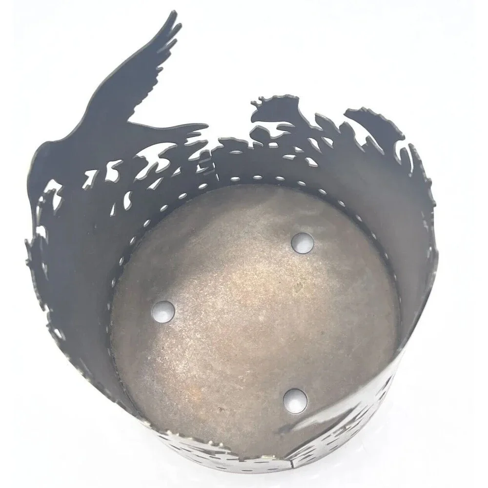 Metal Hummingbirds Flowers Pilar 3 Wick Candle Holder Bronze Finish Cottage Farm